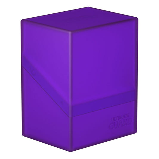 Ultimate Guard Boulder 80+ deck box in amethyst, closed, front three-quarter view