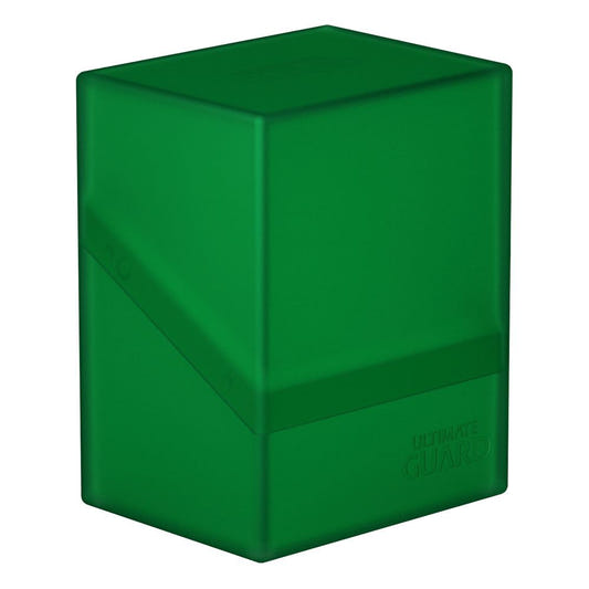 Ultimate Guard Boulder 80+ deck box in emerald, closed, front three-quarter view