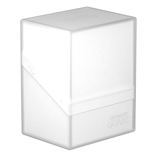 Ultimate Guard Boulder 80+ deck box in frosted, closed, front three-quarter view
