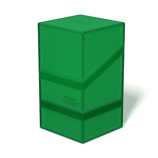 Ultimate Guard Boulder'n'Tray 100+ deck box in emerald, closed, front three-quarter view