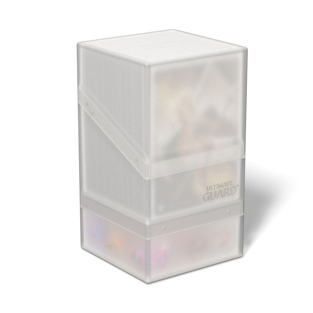 Ultimate Guard Boulder'n'Tray 100+ deck box in frosted, closed with cards and dice stored inside