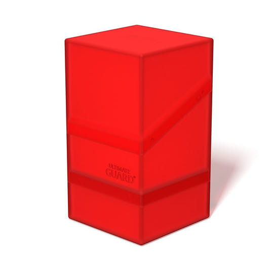 Ultimate Guard Boulder'n'Tray 100+ deck box in ruby, closed, front three-quarter view