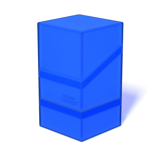 Ultimate Guard Boulder'n'Tray 100+ deck box in sapphire, closed, front three-quarter view