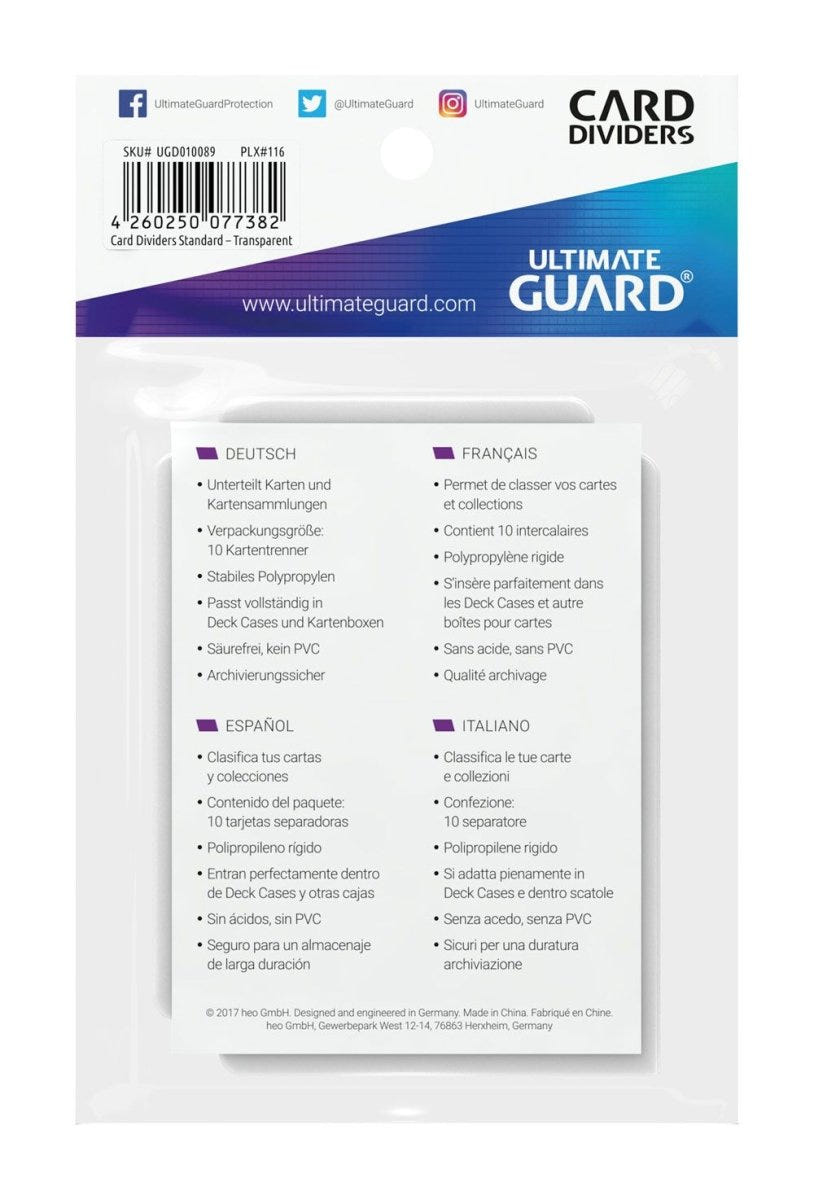 Ultimate Guard Card Dividers Standard Size Transparent (10) - Loaded Dice