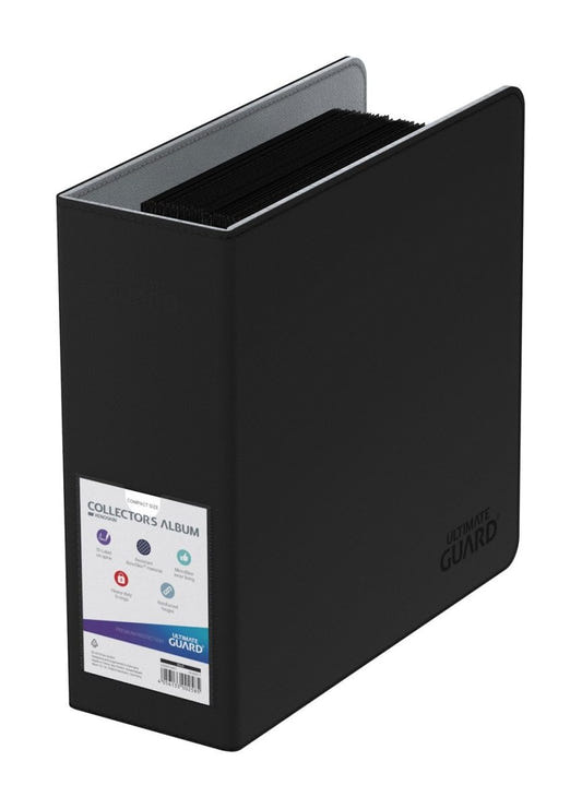 Ultimate Guard Collector's Album Xenoskin Compact black binder, filled with pages, spine view with product label