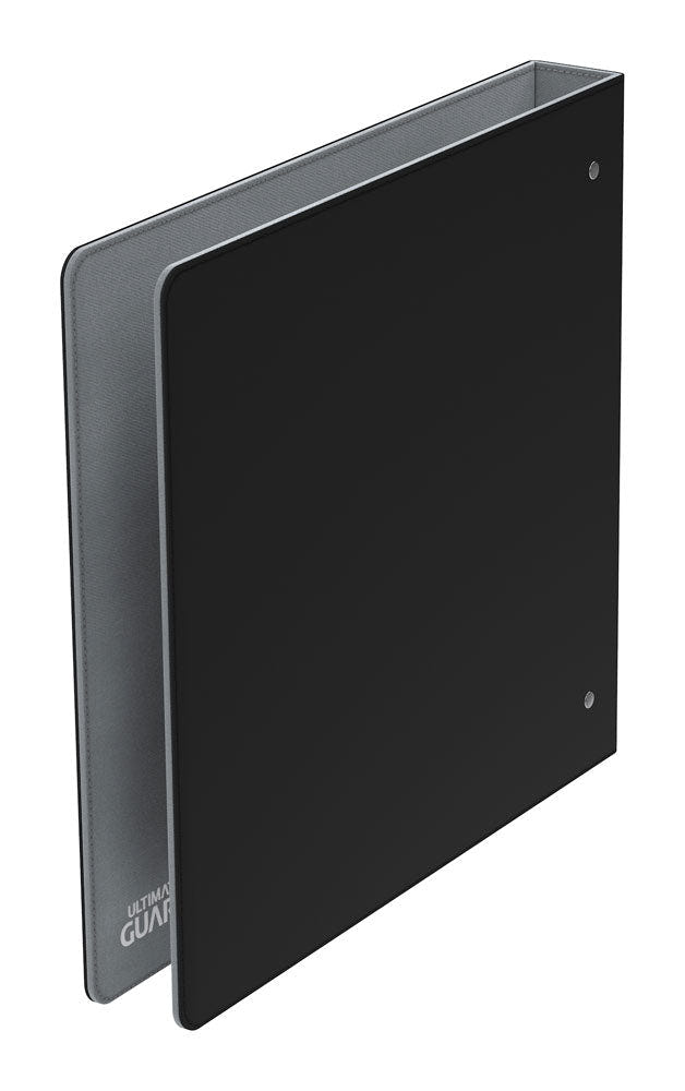 Ultimate Guard Collector's Album Xenoskin QuadRow Slim black ring binder, empty, standing, angled view of back cover