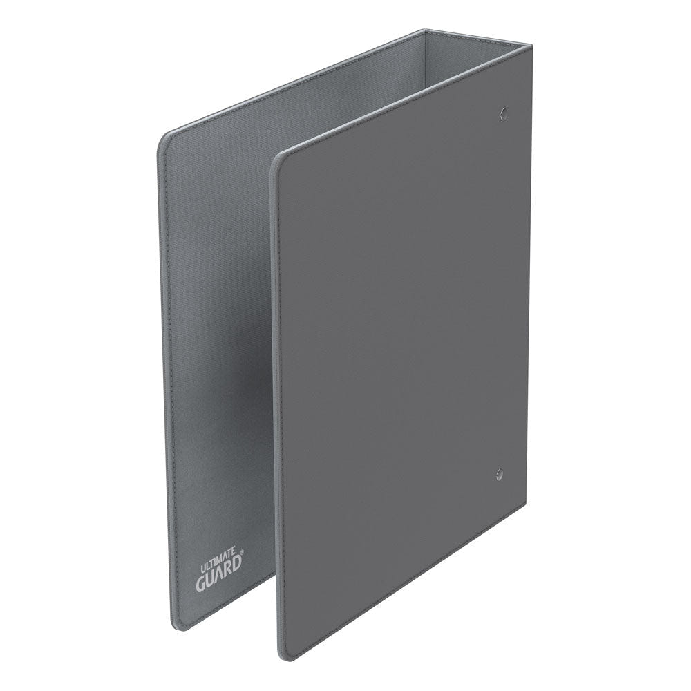 Ultimate Guard Collector's Album Xenoskin Regular grey ring binder, empty, standing, angled view of back cover