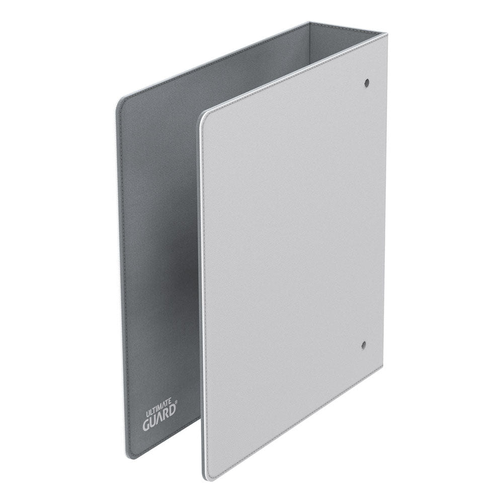 Ultimate Guard Collector's Album Xenoskin Regular white ring binder, empty, standing, angled view of back cover