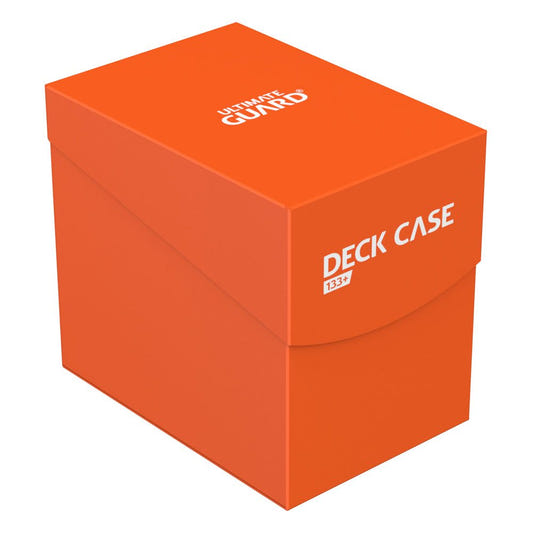 Ultimate Guard Deck Case 133+ in orange, closed, front view with Deck Case logo