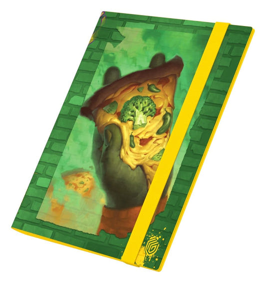 Ultimate Guard Flexxfolio 360 MTG x TMNT Forest binder, green brick cover, closed with yellow strap, angled front view