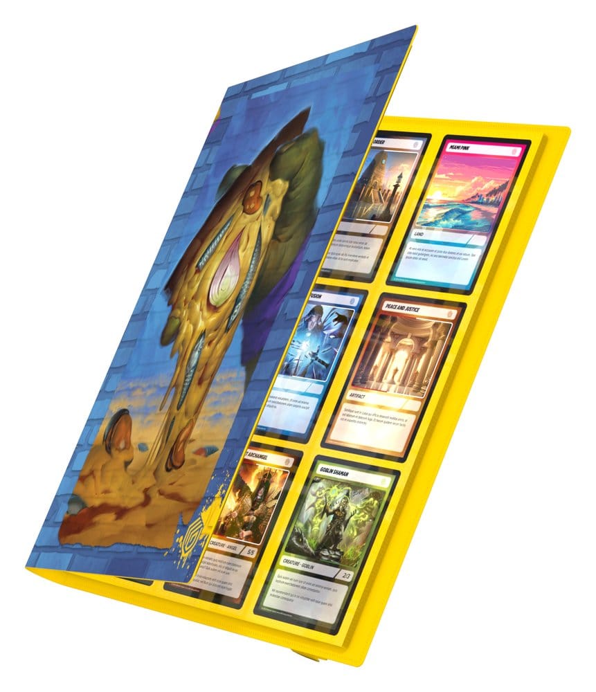 Ultimate Guard Flexxfolio 360 MTG x TMNT Island binder, blue brick cover, cover opening to show cards in yellow pages