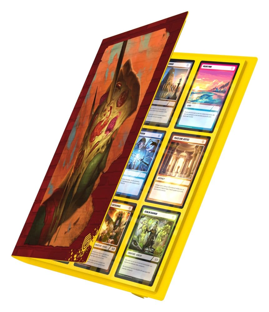 Ultimate Guard Flexxfolio 360 MTG x TMNT Mountain binder, red brick cover, cover opening to show cards in yellow pages