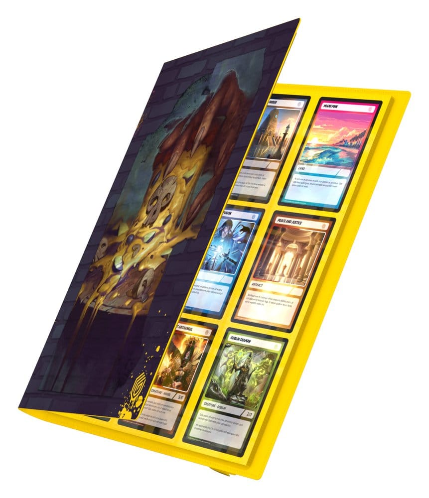 Ultimate Guard Flexxfolio 360 MTG x TMNT Swamp binder, purple brick cover, cover opening to show cards in yellow pages