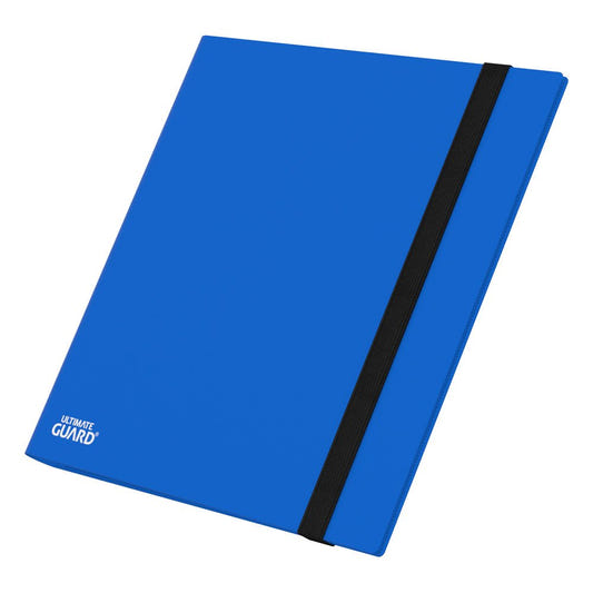 Ultimate Guard Flexxfolio 480 24-pocket binder in blue, closed with black elastic strap, angled front view