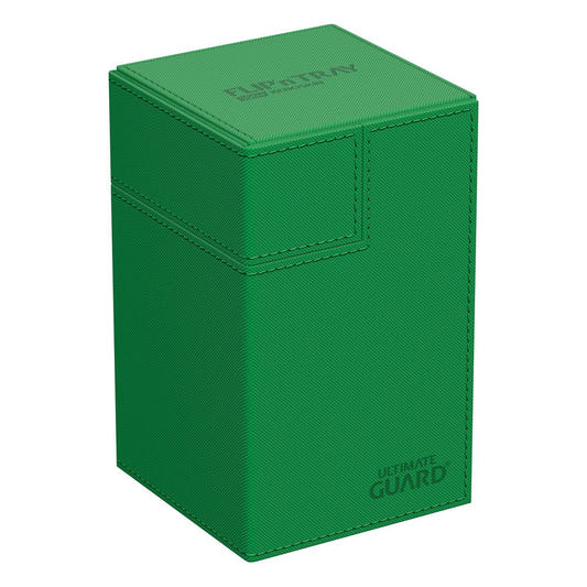 Ultimate Guard Flip'n'Tray 100+ Xenoskin deck box in green, closed, front angle