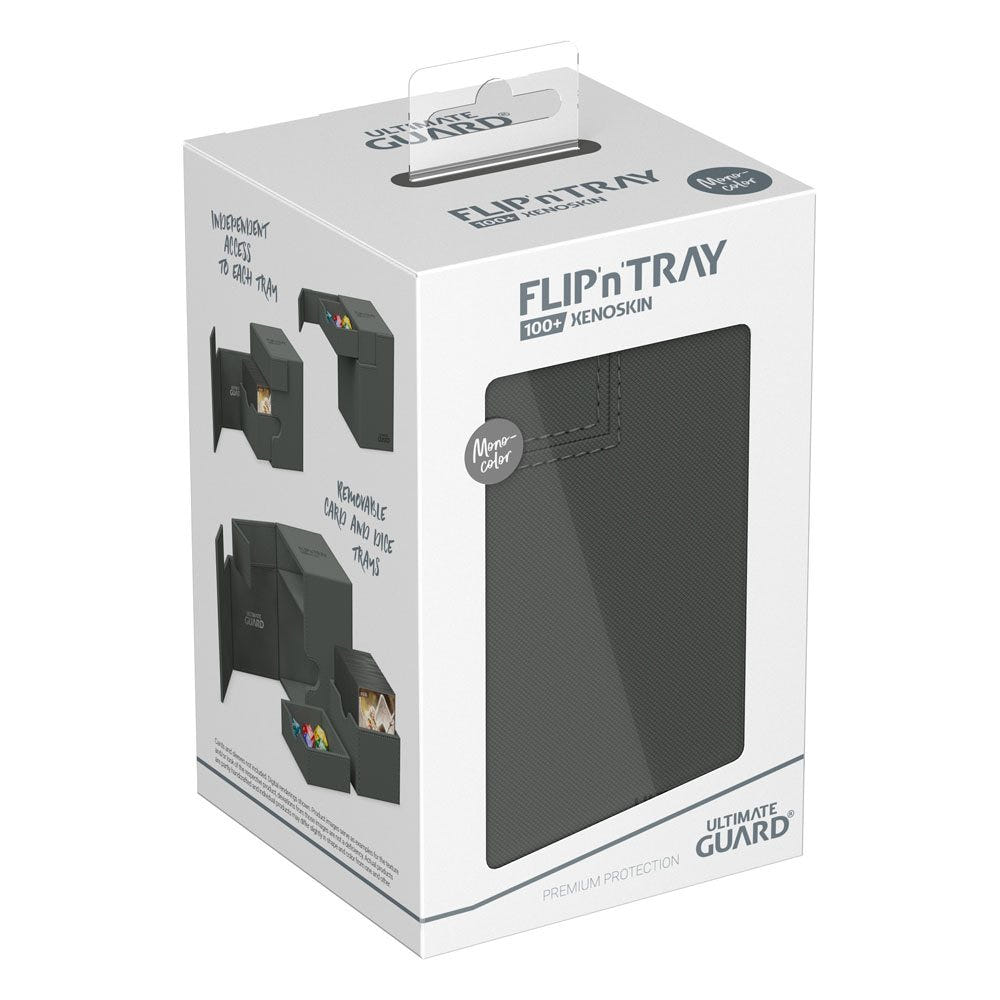 Ultimate Guard Flip'n'Tray 100+ Xenoskin deck box in grey, in retail packaging, front view