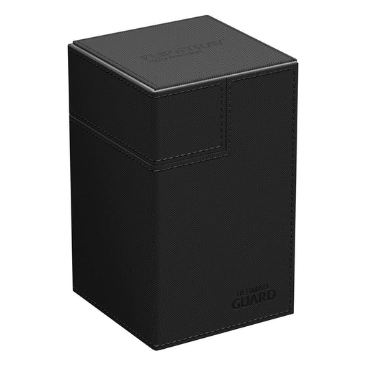 Ultimate Guard Flip'n'Tray 100+ Xenoskin deck box, black with grey interior, closed, front angle