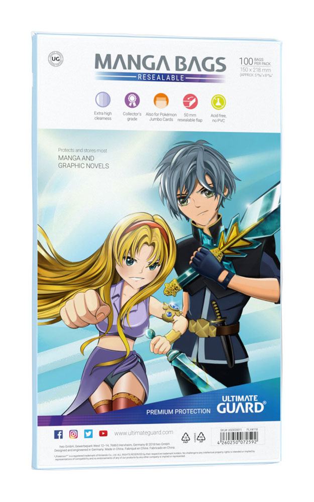 Ultimate Guard resealable Manga Bags, pack of 100, flat front view