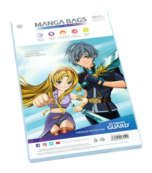 Ultimate Guard resealable Manga Bags, pack of 100, angled view