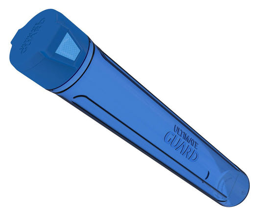 Ultimate Guard MatPod playmat tube in blue, closed, angled view