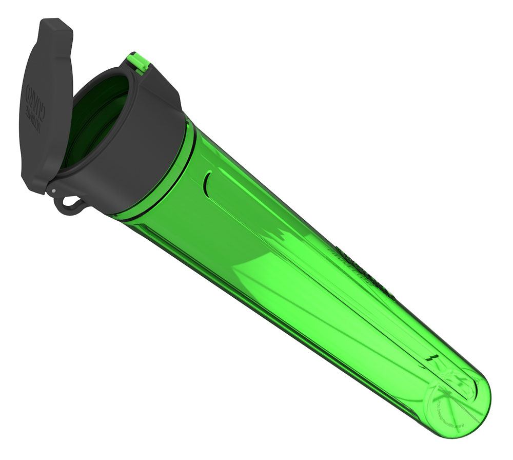 Ultimate Guard MatPod playmat tube in green, flip-top lid open