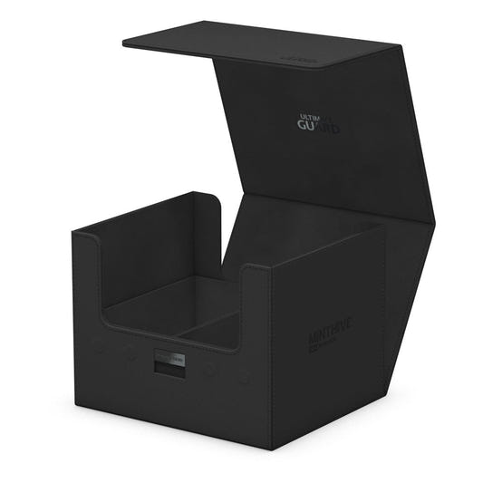 Ultimate Guard Minthive 30+ Xenoskin graded card box in black, lid open, empty, left angle