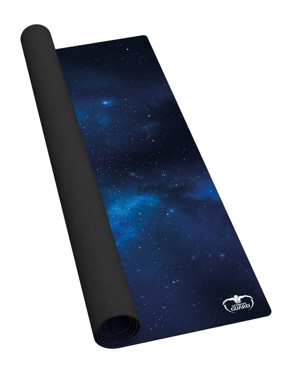 Ultimate Guard Mystic Space 90 x 90 cm play-mat, partly rolled, showing black underside