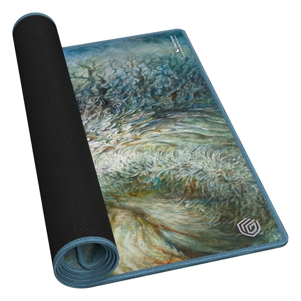 Ultimate Guard MTG Lorwyn Eclipsed Dream Seizer play-mat, partly rolled, showing black rubber underside