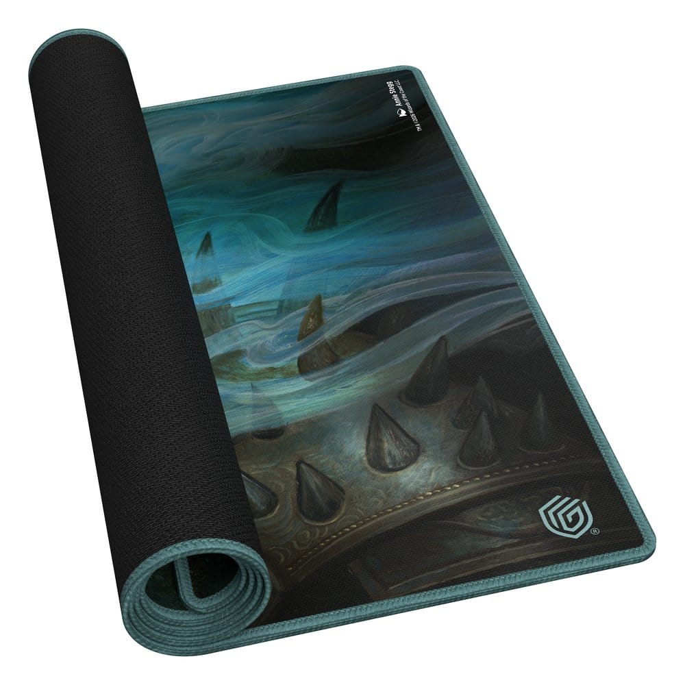 Ultimate Guard MTG Lorwyn Eclipsed Run Away Together playmat, partly rolled up to show the black rubber backing