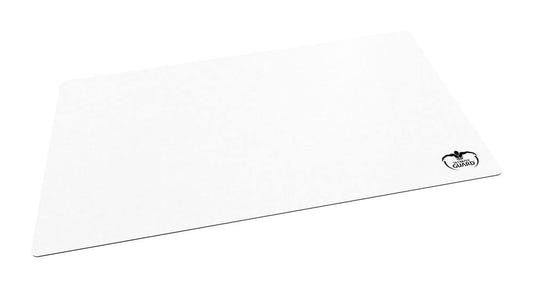 Ultimate Guard Standard white playmat, plain white surface with small Ultimate Guard logo, angled view