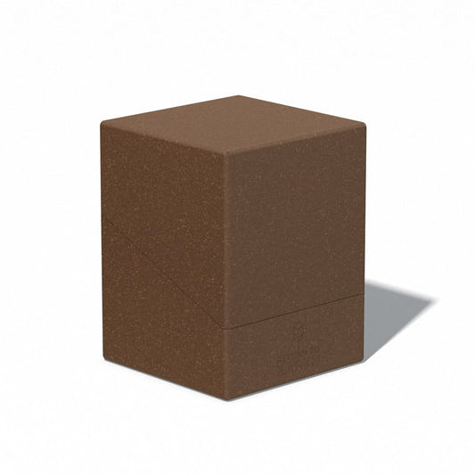 Ultimate Guard Return to Earth Boulder 100+ deck box in brown, closed, front-left view