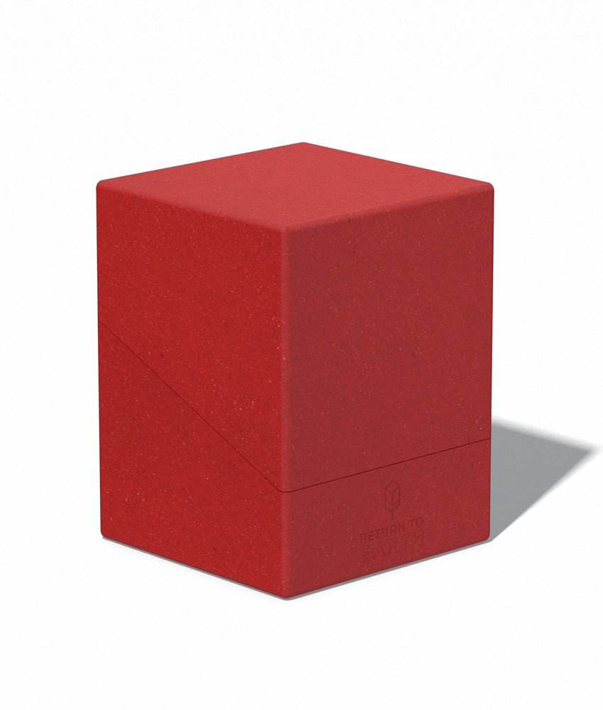 Ultimate Guard Return to Earth Boulder 100+ deck box in red, closed, front-left view