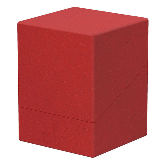 Ultimate Guard Return to Earth Boulder 100+ deck box in red, closed, close-up of the speckled recycled finish