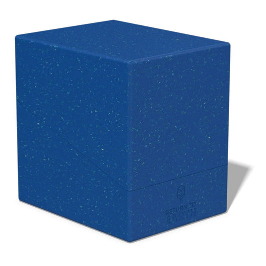 Ultimate Guard Return to Earth Boulder 133+ deck box in blue, closed, front-left view