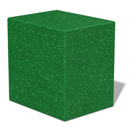 Ultimate Guard Return to Earth Boulder 133+ deck box in green, closed, front-left view
