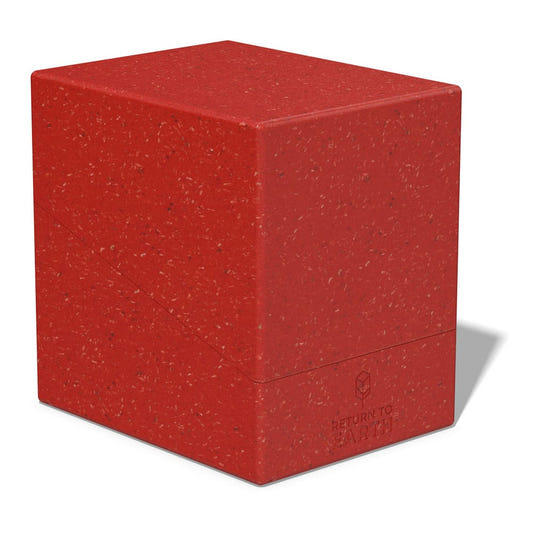 Ultimate Guard Return to Earth Boulder 133+ deck box in red, closed, front-left view