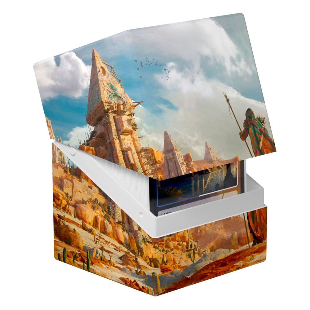 Ultimate Guard Boulder 100+ Artist Edition II The Search deck box, lid lifting off to show cards inside