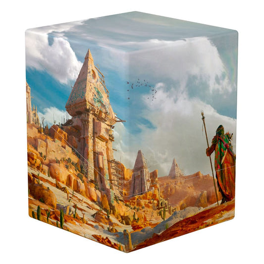 Ultimate Guard Boulder 100+ Artist Edition II The Search deck box, closed, desert temple and staff-bearing traveller artwork