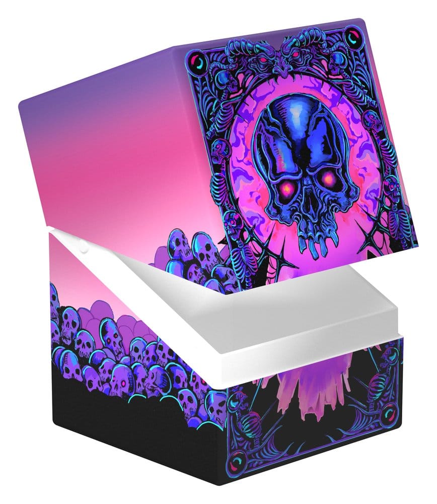 Ultimate Guard Boulder 100+ MTG Mana Token Swamp deck box, lid tilted off to show the empty white interior
