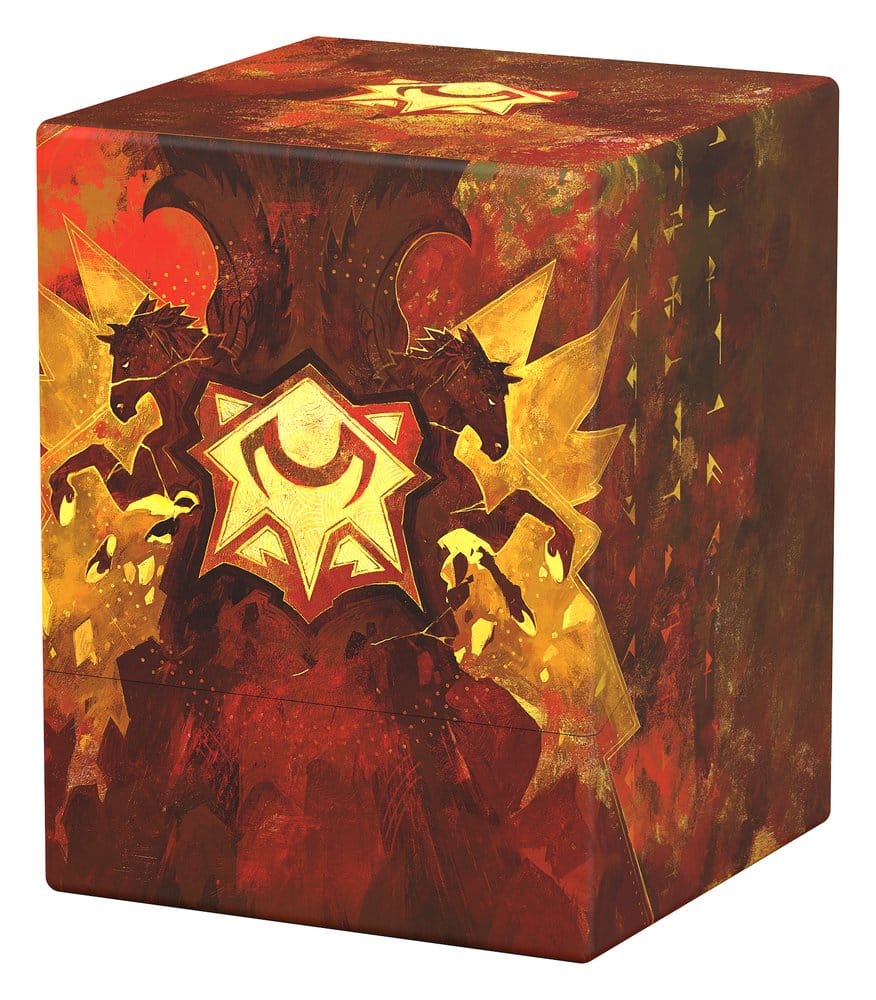Ultimate Guard Boulder 100+ MTG Strixhaven Lorehold deck box, closed, crest panel, front-right view