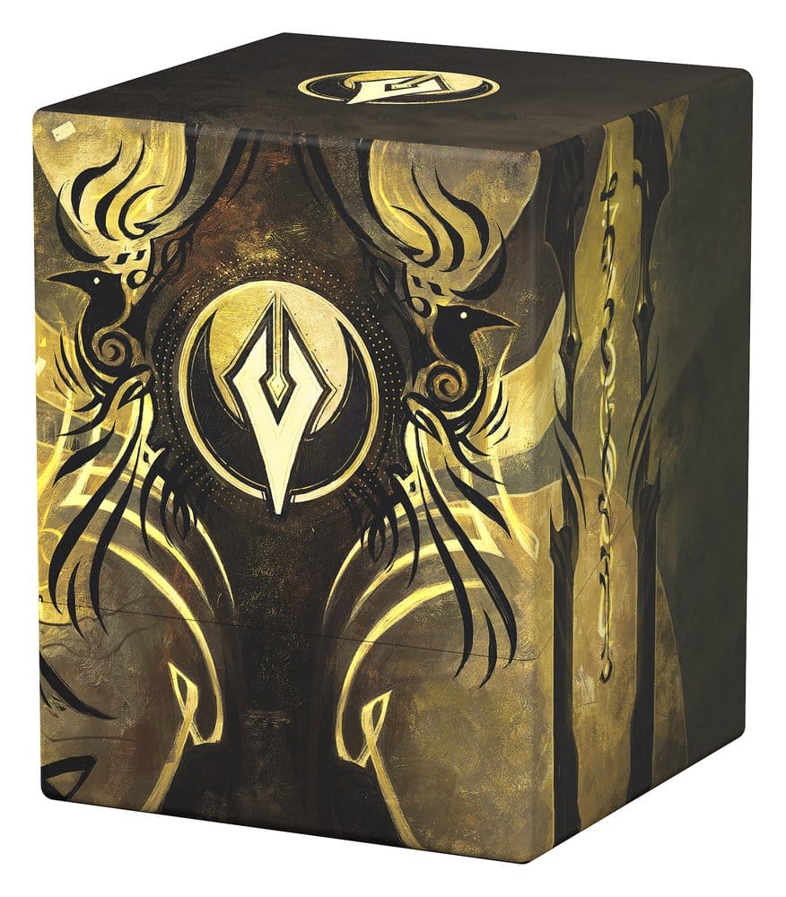 Ultimate Guard Boulder 100+ MTG Strixhaven Silverquill deck box, closed, crest panel, front-right view