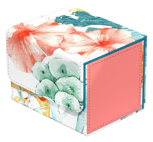 Ultimate Guard Sidewinder 100+ Coralline Eden deck box, closed, coral pink with watercolour corals, front-left