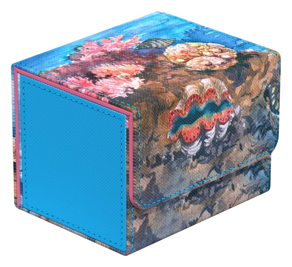 Ultimate Guard Sidewinder 100+ Seablue Hush deck box, closed, flap and side panel, front-right