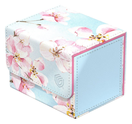 Ultimate Guard Sidewinder 100+ Cherry Blossom deck box, closed, pale blue with cherry blossom, front-left
