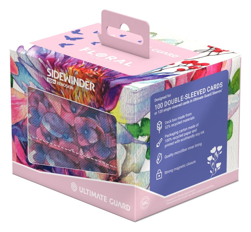 Ultimate Guard Sidewinder 100+ Lotus Bloom deck box, in retail packaging, front