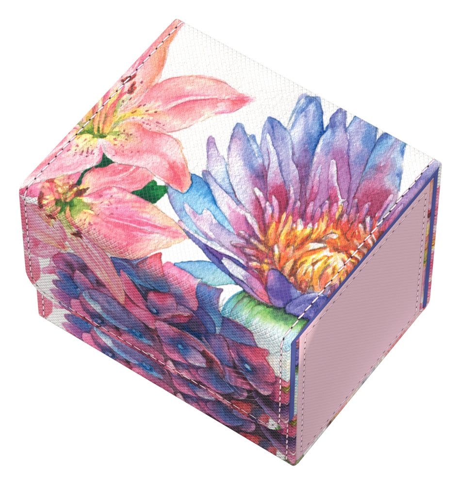 Ultimate Guard Sidewinder 100+ Lotus Bloom deck box, closed, high angle on the lid artwork
