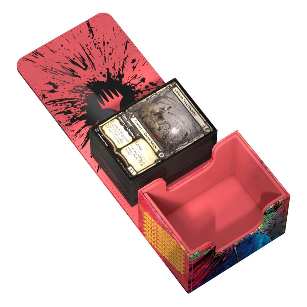 Ultimate Guard Sidewinder 100+ Aetherdrift Hazoret, Godseeker deck box, opened flat, sleeved cards in the tray