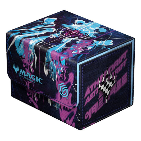 Ultimate Guard Sidewinder 100+ Aetherdrift Oildeep Gearhulk deck box, closed, dark navy with Oildeep Gearhulk art, front-left