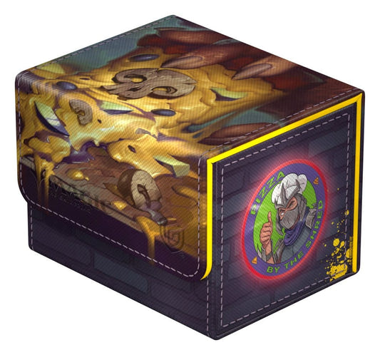 Ultimate Guard Sidewinder 100+ MTG x TMNT Swamp deck box, closed, dark purple brick design and mushroom pizza lid
