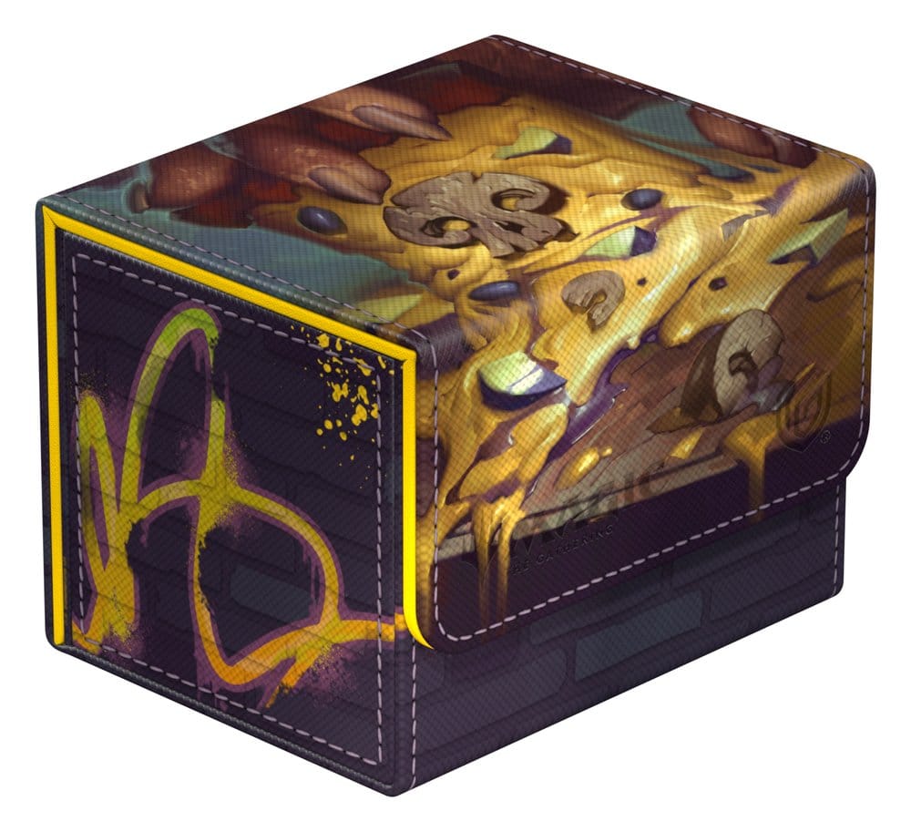 Ultimate Guard Sidewinder 100+ MTG x TMNT Swamp deck box, closed, side view with graffiti panel